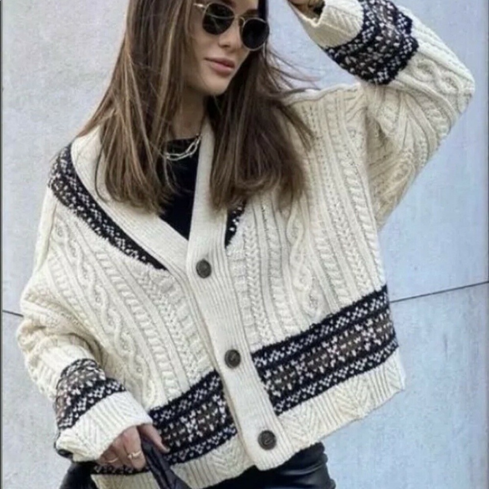 Zara Oversized Jacquard Cardigan - Picture 4 of 11